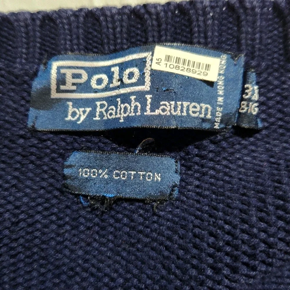 Vintage Polo Ralph Lauren Knit Sweater Mens Size 3XL‎ Navy Blue Red Pony